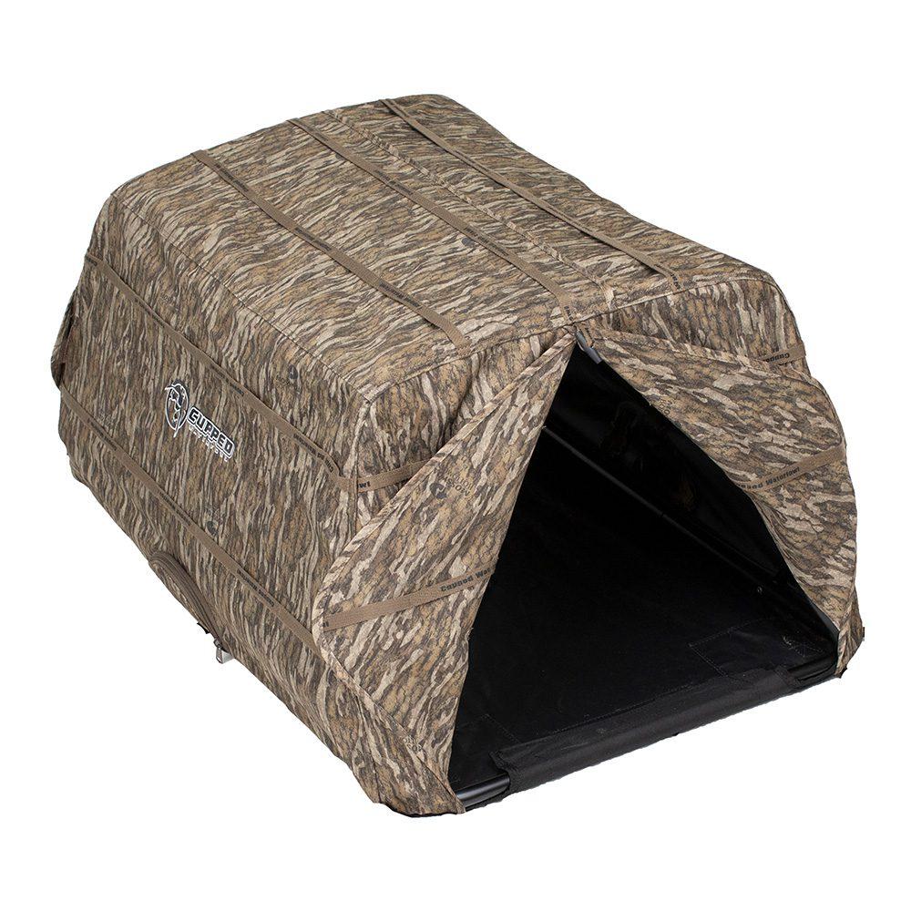 Cupped Hunting Dog Ground Blind Mossy Oak Bottomland with Brushing Straps and Low Profile Design