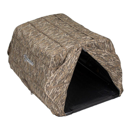 Cupped Hunting Dog Ground Blind Mossy Oak Bottomland with Brushing Straps and Low Profile Design