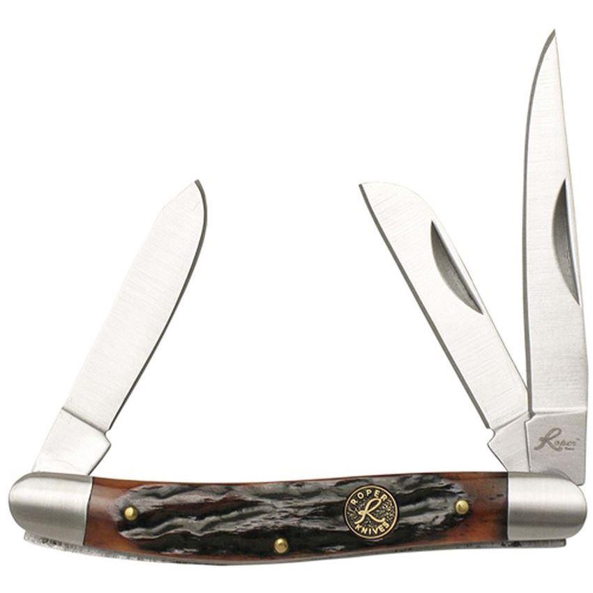 Roper Chaparral Series Stockman Pocket Knife 3 Blades Brown Bone 2-1/2"