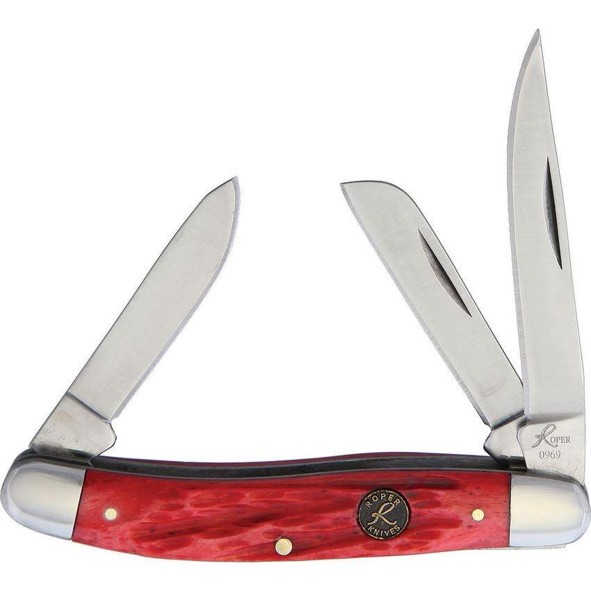 Roper Chaparral Series Stockman Pocket Knife 3 Blades Red Bone 2-1/2"
