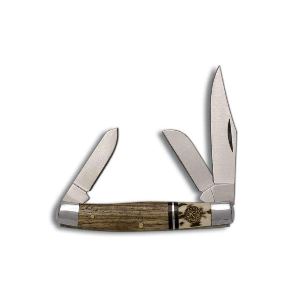 ABKT Laredo Stockman Roper 3 Blade Folding Knife Zebrawood Stag Handle