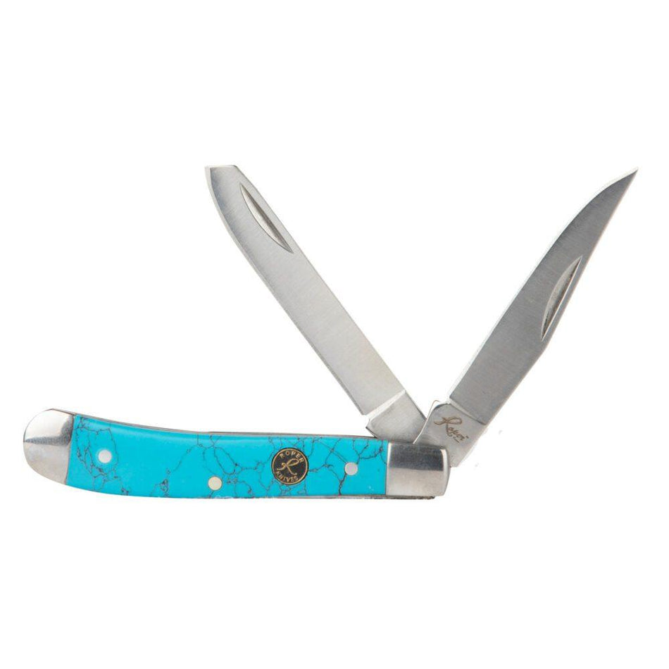 ABKT Roper Peanut Folding Knife Turquoise Composite Handle 2 Stainless Blades