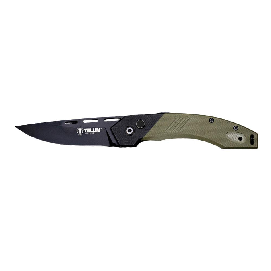 Telum Scorch 3-1/2" Drop Point Automatic Folder Knife OD Green Tactical