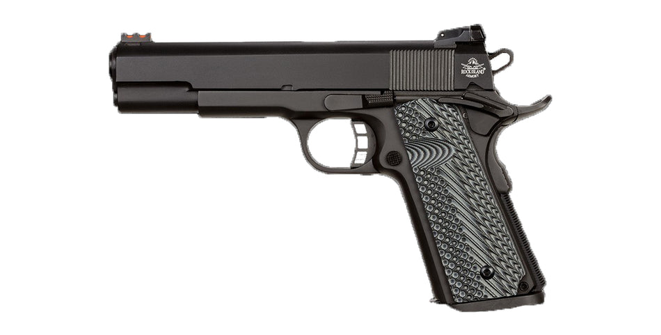 Rock Island 51623 Rock Ultra FS 9mm Luger Caliber with 5" Barrel, 10+1 Capacity, Overall Black Parkerized Finish Steel, Beavertail Frame, Serrated Slide & Black/Gray G10 Grip