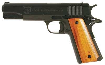 Rock Island 51815 GI Standard FS *CA Compliant 38 Super Caliber with 5" Barrel, 10+1 Capacity, Overall Black Parkerized Finish Steel Beavertail Frame, Serrated Slide & Wood Grip