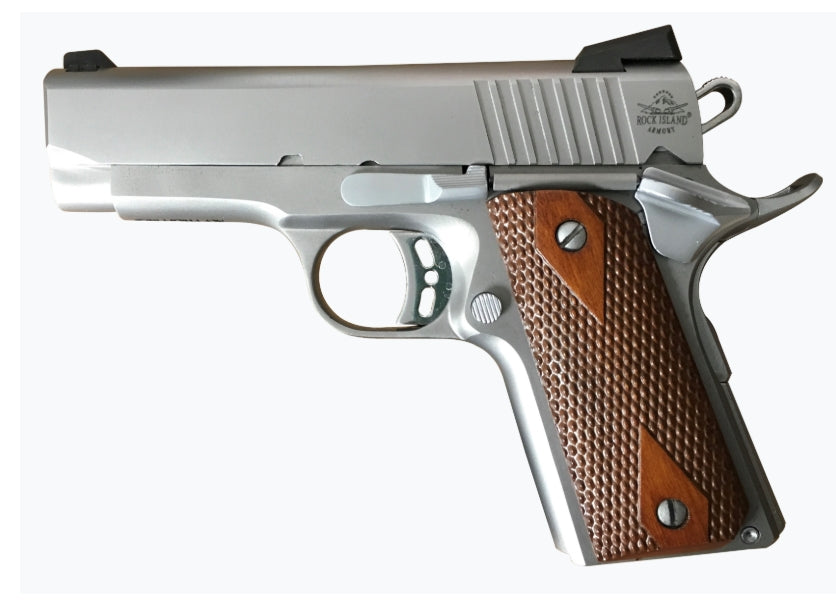 Rock Island 51868 Rock Standard CS *CA Compliant 45 ACP 3.63" 7+1 Matte Stainless Steel Frame & Slide Double Diamond Checkered Wood Grip