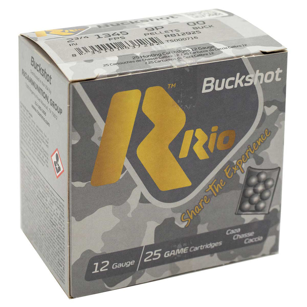 Rio Ammunition Royal Buck 9 Pellets Shotgun Ammo 12 Gauge 2.75 in 1-1/8 oz 00 Buck