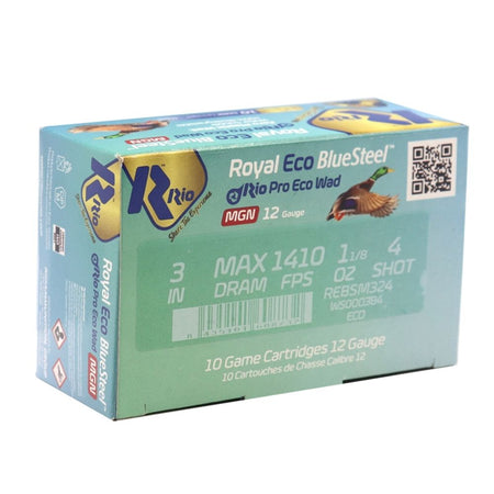 Rio Ammunition Royal ECO BlueSteel Magnum Shotgun Ammo 12 Gauge 3 in 1-1/8 oz #4
