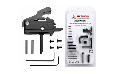Rise Armament Rave 140 AR Lower Parts Kit Single Stage Flat Trigger Black with Anti-Roll Pins T017F-12003