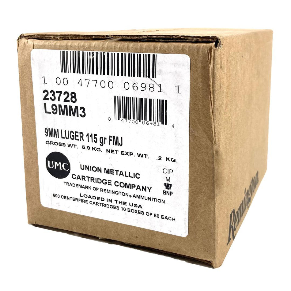 Remington UMC 9mm Luger / Parabellum 115 grain Full Metal Jacket ammunition