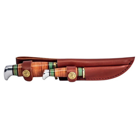 Remington Piggyback Fixed Blade Knife Combo Set Stacked Leather Handle with Leather Sheath