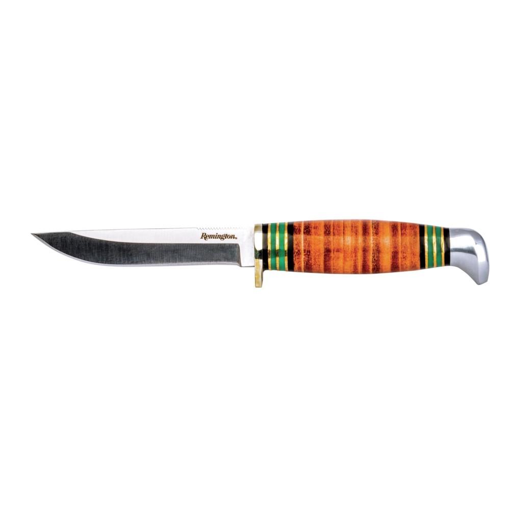 Remington Stainless Steel Fixed Blade Knife 4" Straight Back Blade with Leather Grip