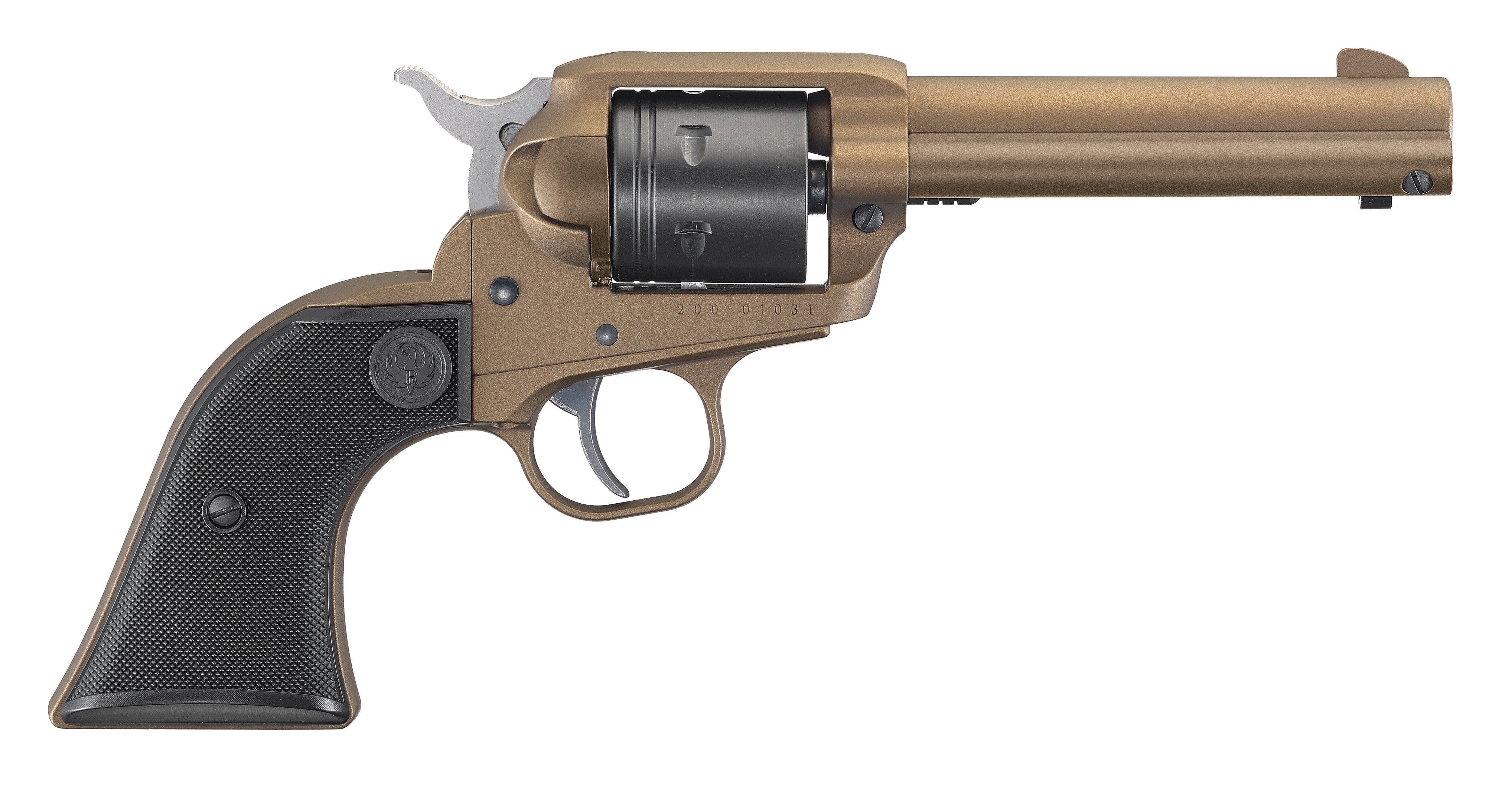 Ruger 2004 Wrangler 22 LR 6 Shot 4.62" Burnt Bronze Cerakote Barrel, Black Cerakote Cylinder, Burnt Bronze Cerakote Frame Black Checkered Polymer Grips