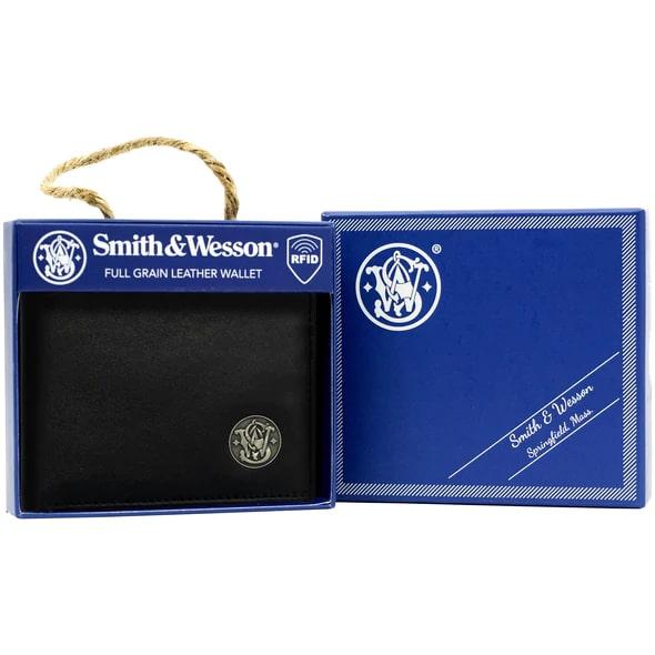 Smith & Wesson Branded Black Leather Bifold Wallet - Cameleon RFID Blocking