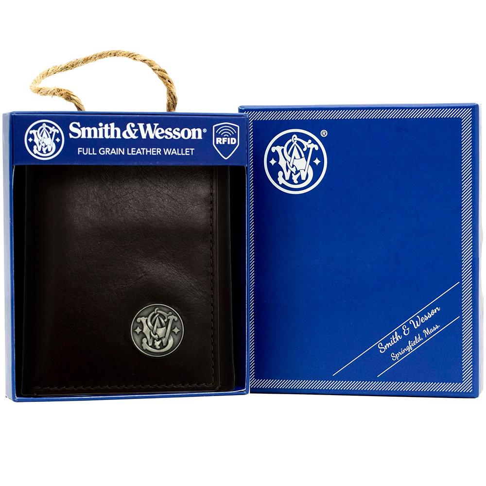 Smith & Wesson Trifold Wallet Brown Vegetable Tanned Leather RFID