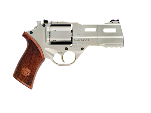 Chiappa Firearms 340222 Rhino 40DS Small Frame 357 Mag 6 Shot, 4" Nickel-Plated Steel Vent Rib Barrel & Cylinder, Nickel-Plated Aluminum Frame, Walnut Grip, Concealed Hammer
