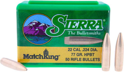 Sierra .22 Cal .224 77gr HPBT MatchKing Cannelured Bullets 50ct