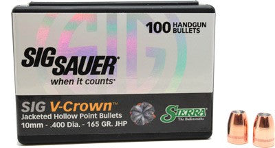 Sierra Bullets 10mm .400 165gr JHP Sig V-Crown Reloading Projectiles 100ct