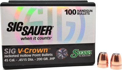 Sierra .45 Cal .4515 200gr JHP Sig V-Crown Reloading Bullets 100ct