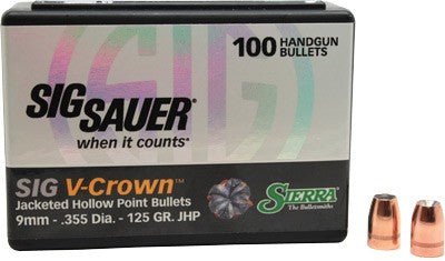 Sierra Bullets 9mm .355 125gr JHP Sig V-Crown Reloading Projectiles 100-Count