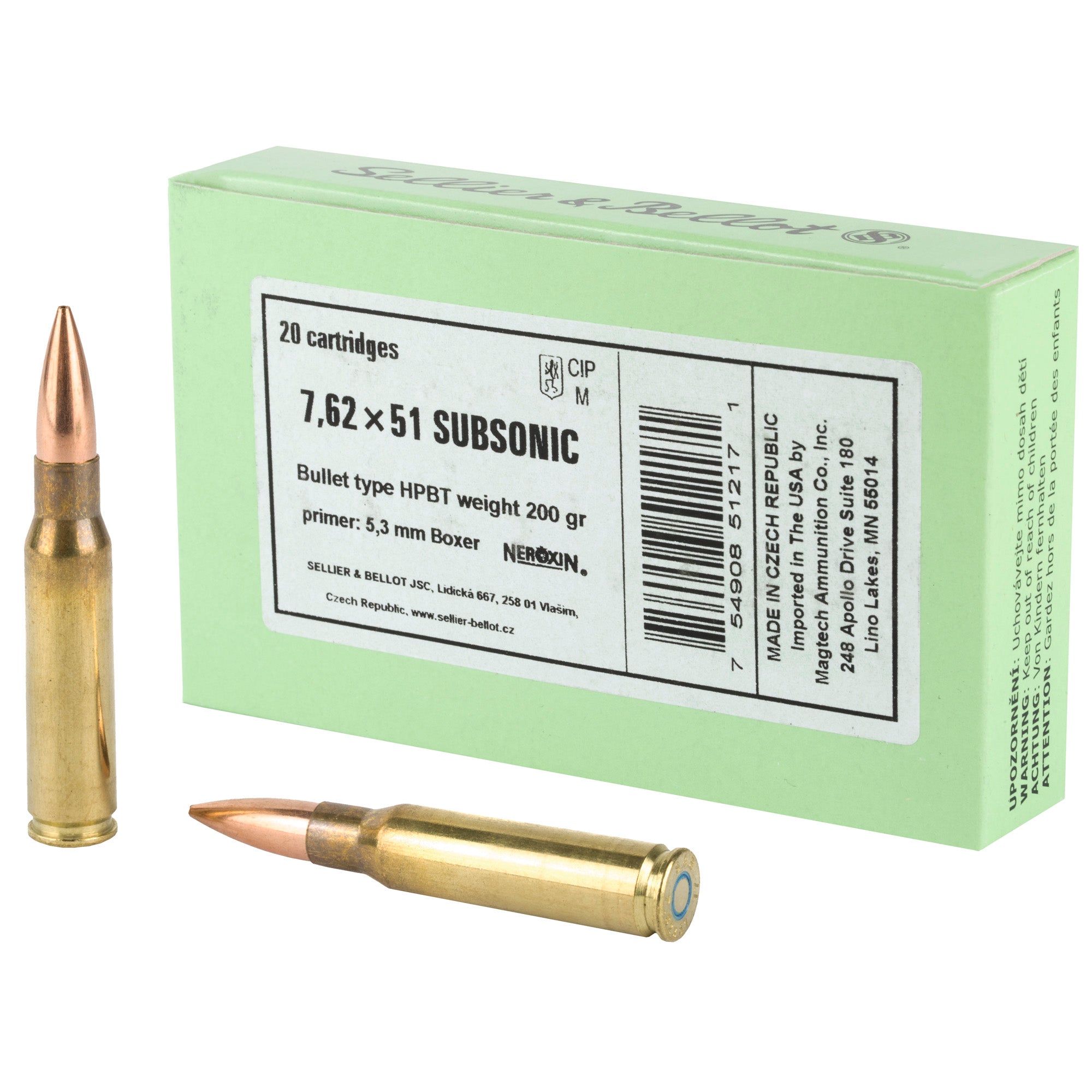 Sellier and Bellot Match .308 Win / 7.62x51mm 200 grain Hollow Point Boat Tail Subsonic ammunition