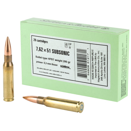Sellier and Bellot Match .308 Win / 7.62x51mm 200 grain Hollow Point Boat Tail Subsonic ammunition