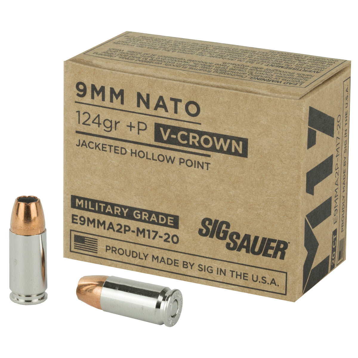 Sig Sauer Military Grade M17 V-Crown + P 9mm Luger / Parabellum 124 grain Jacketed Hollow Point ammunition