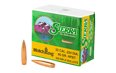 Sierra MatchKing .224 Diameter 22 Cal 80 Grain HPBT Bullets, 500 Count 9390