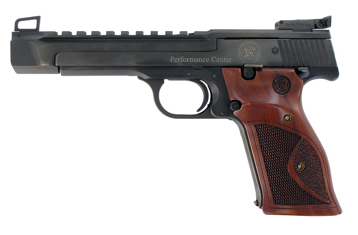 Smith & Wesson 178031 41 Performance Center Full Size Frame 22 LR 10+1, 5.50" Blued Button Rifled/Picatinny Rail Barrel, Blued Serrated Slide & Frame, Custom Wood Target Grip, Thumb Safety