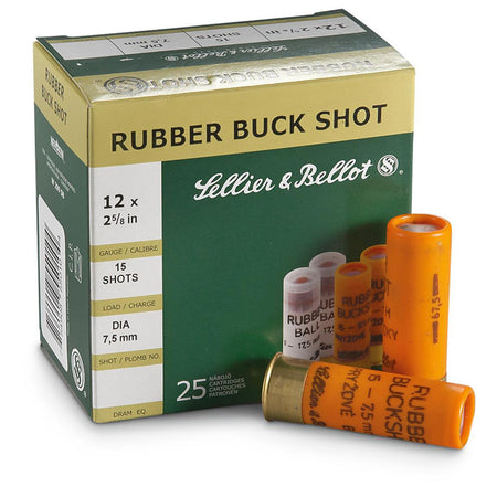 Sellier & Bellot (S&B) SB12RSA Shotgun Rubber Ball 12 Gauge 2-3/4 211/16oz #15 Rubber Pellets 1476 fps