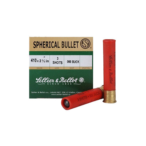 Sellier and Bellot Spherical Bullet Hunting 3 Pellets Shotgun Ammo .410 Bore 2.5 in 1/2 oz 000 Buck