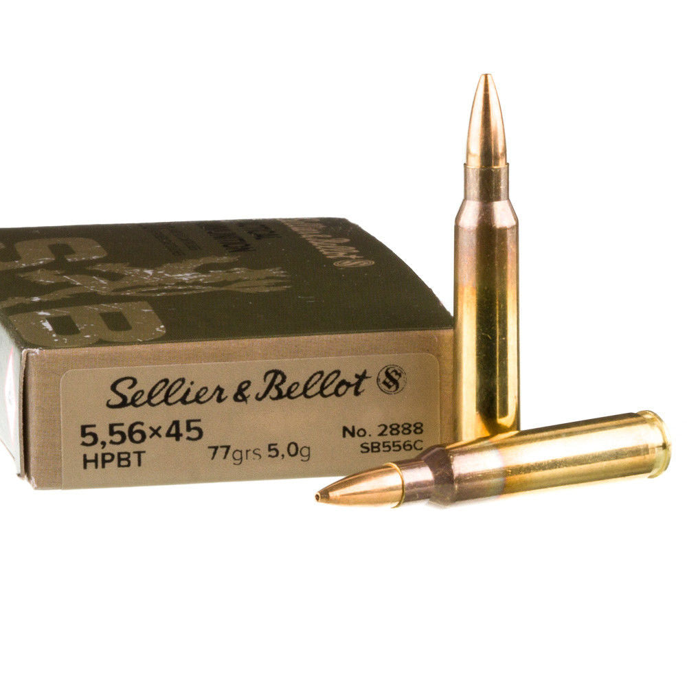 Sellier and Bellot Tactical 5.56x45mm NATO 77 grain Hollow Point Boat Tail ammunition