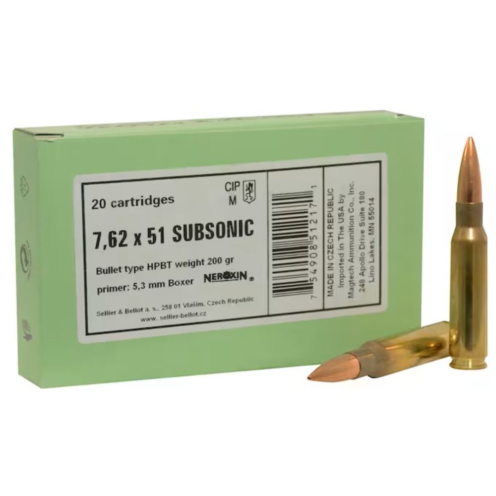 Sellier and Bellot Match .308 Win / 7.62x51mm 200 grain Hollow Point Boat Tail Subsonic ammunition