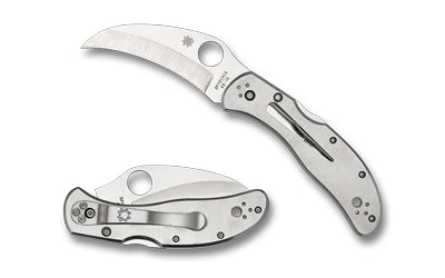 Spyderco Harpy Folding Knife, 2.75" Hawkbill VG-10 Blade, Silver Stainless Handle, Back Lock