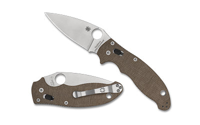 Spyderco Manix 2, Folding Plain Edge Knife, CPM CRU-WEAR, Brown Canvas Micarta Handle, 3.37" Blade C101MPCW2