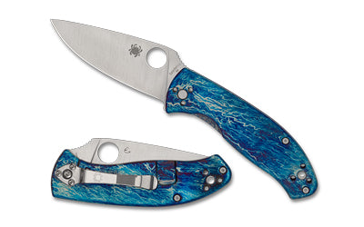 Spyderco Tenacious 3.35" D-2 Blade Folding Knife Satin Finish Blue Titanium Handle Disarray R.I.L. Lock C122TIBLD2P