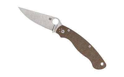 Spyderco Military 2 4" CPM CRU-WEAR Blade Folding Knife Brown Micarta Handle Satin Finish Plain Edge C36MPCW2