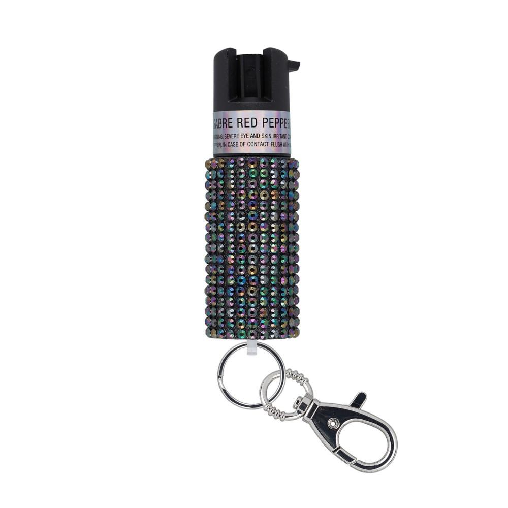 Sabre Black Jeweled Pepper Spray Canister with Key Ring Snap Clip
