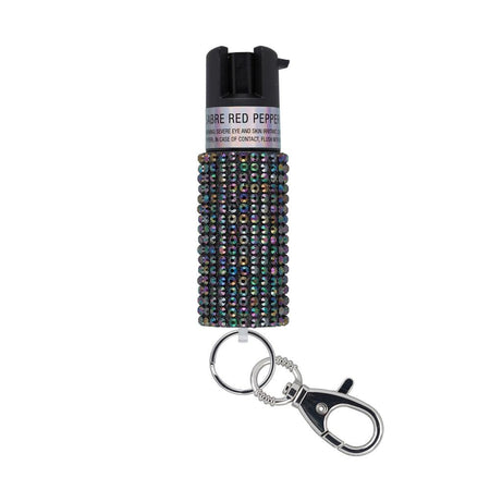 Sabre Black Jeweled Pepper Spray Canister with Key Ring Snap Clip