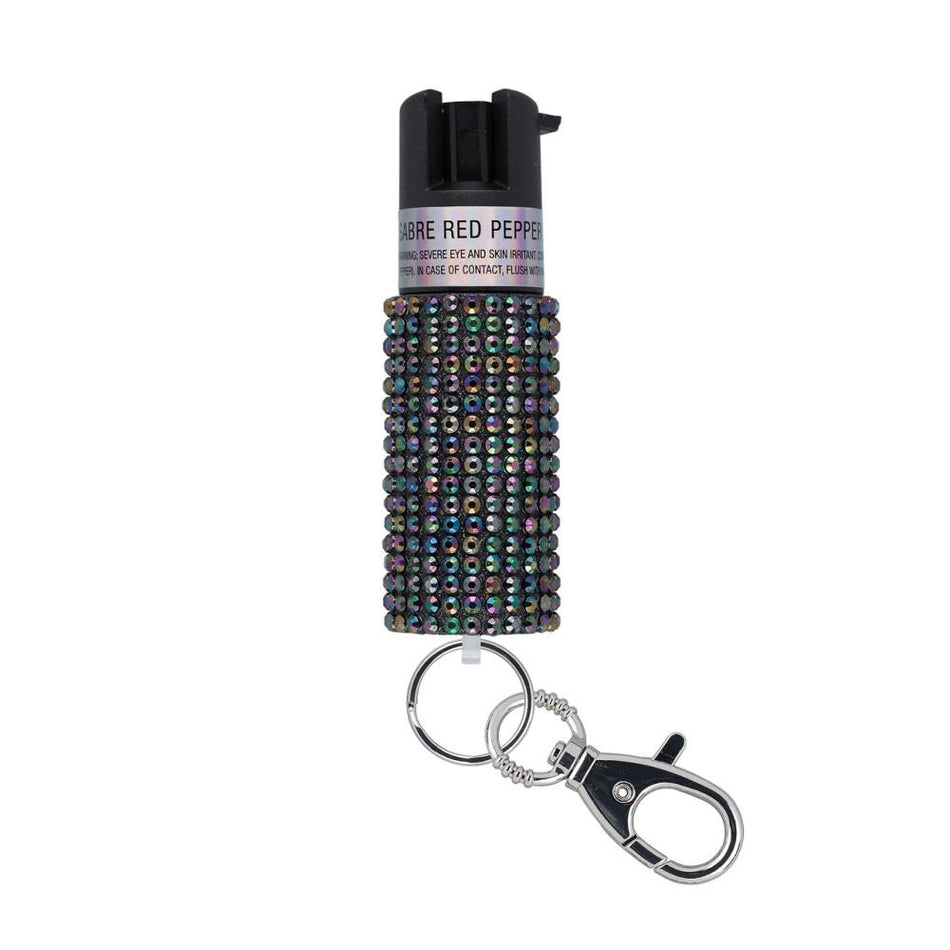 Sabre Black Jeweled Pepper Spray Canister with Key Ring Snap Clip