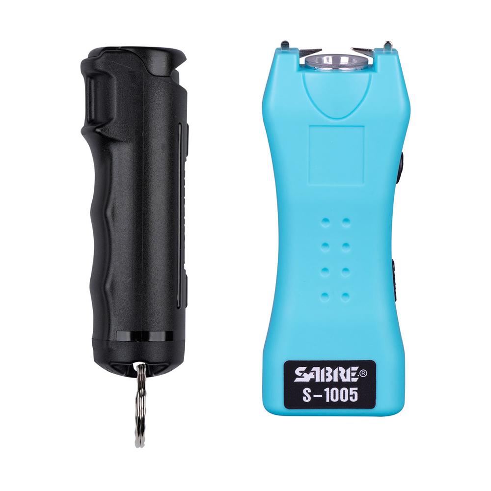 Sabre Pepper Spray & Rechargeable 2-in-1 Stun Gun Flashlight Protection Pack Black Teal