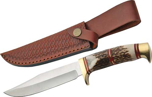 SZCO Steel Stag Series 5.75" Steel Wolf Hunter Blade with Sheath