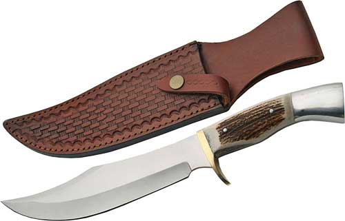 SZCO Steel Stag Series 8" Iron Cougar SS Fixed Blade - Antler Handle