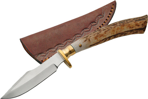 SZCO Steel Stag Series 7.5" Stag Tip Skinner Fixed Blade Knife w/ Sheath