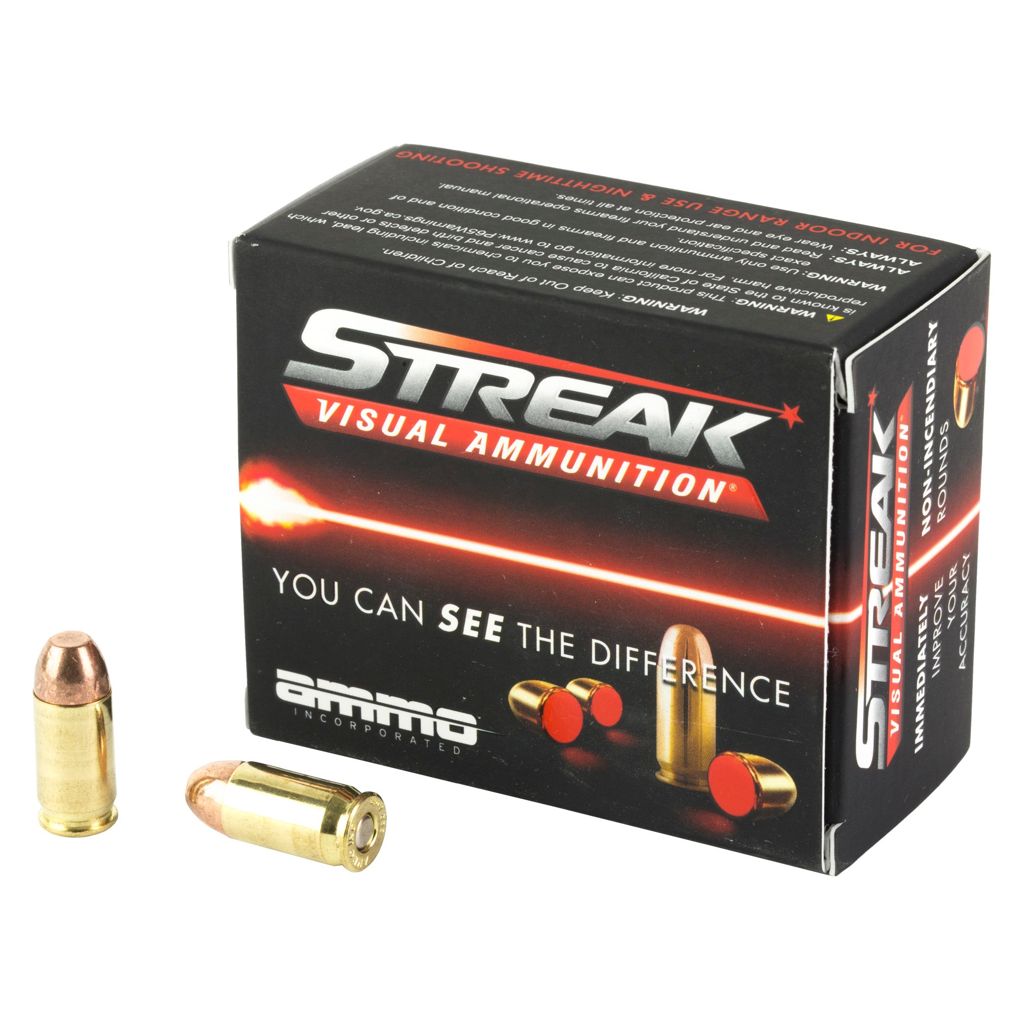 Streak Visual Ammunition Tracer .380 ACP/Auto 90 grain Total Metal Coating ammunition