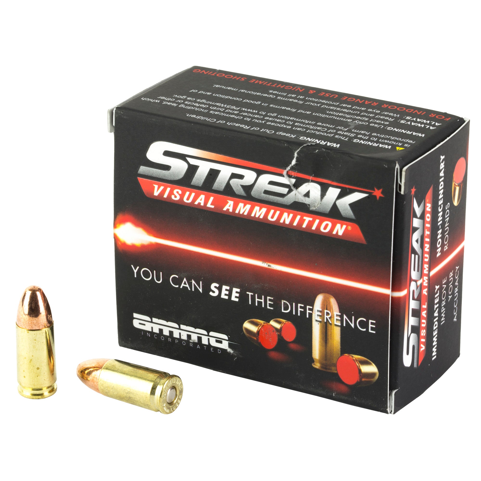 Ammo Inc Streak Visual (RED) Tracer 9mm Luger / Parabellum 115 grain Total Metal Case ammunition