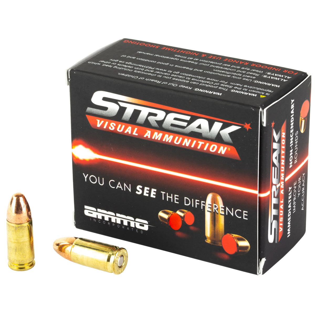 Streak Streak Visual (RED) Tracer Total Metal Jacket 124 Grain 9mm Luger/Parabellum 1065 fps
