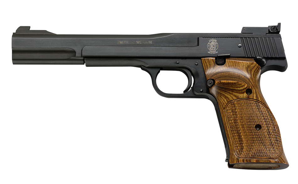 Smith & Wesson 130512 41 Full Size Frame 22 LR 10+1, 7" Blued Button Rifled Steel Barrel, Serrated Slide & Frame, Checkered Wood Target Grip