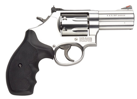 Smith & Wesson 164300 M686 Plus L-Frame 38 S&W Spl +P/357 Mag 7rd, 3" Satin Stainless Steel Barrel, Cylinder & Frame, Black Finger Groove Grip
