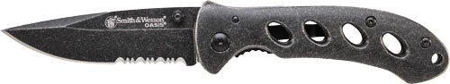 S&W Oasis Small 2.6" Stonewashed Blade Liner Lock Knife with Pocket Clip